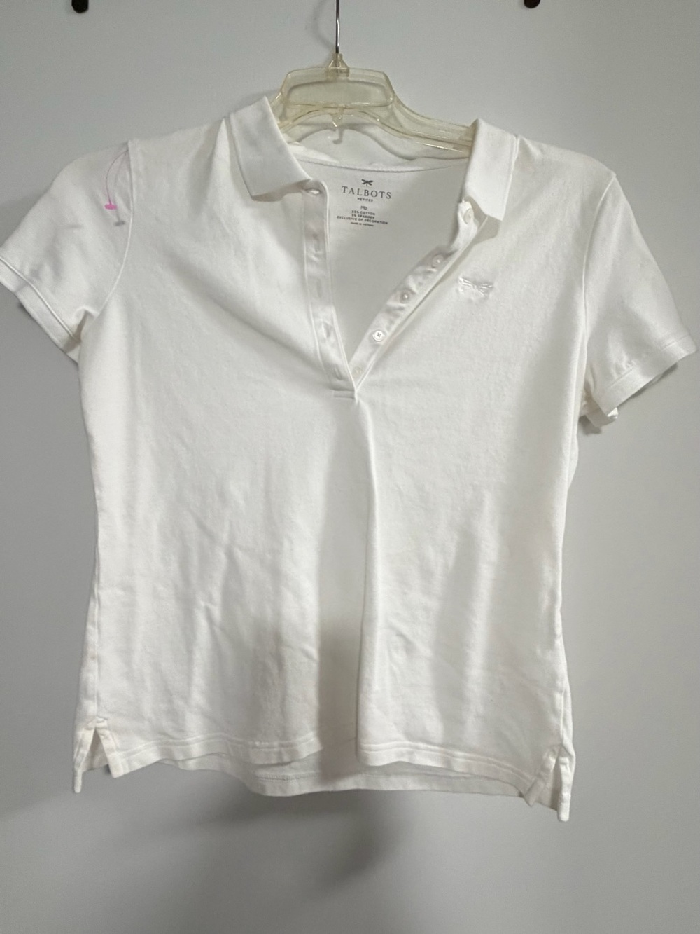 Talbots White Short-Sleeve Polo with Subtle Embroidery
